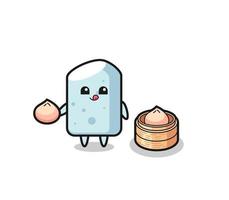 cute chalk character eating steamed buns vector