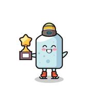 chalk cartoon as an ice skating player hold winner trophy vector
