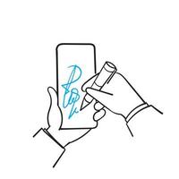 hand drawn doodle write signature on mobile illustration symbol for digital signature icon vector