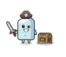 the chalk pirate character holding sword beside a treasure box vector