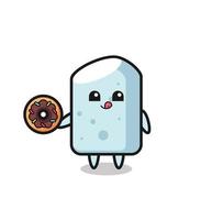 ilustración de un personaje de tiza comiendo un donut vector