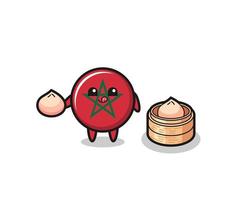 cute morocco flag character eating steamed buns vector