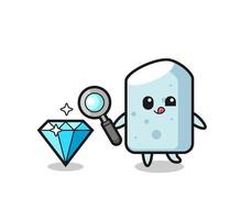 chalk mascot is checking the authenticity of a diamond vector