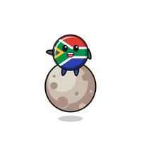 illustration of south africa flag cartoon sitting on the moon vector