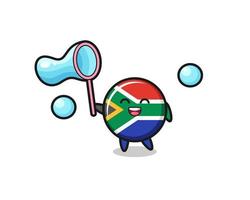 happy south africa flag cartoon playing soap bubble vector