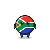 lindo personaje de la bandera de sudáfrica con expresión sospechosa vector