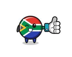 cute south africa flag with social media thumbs up symbol vector