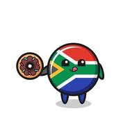 ilustración de un personaje de la bandera de sudáfrica comiendo un donut vector