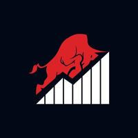 bull investment. combined bull and rising chart, depicting success vector