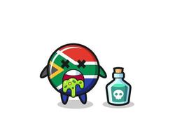 ilustración de un personaje de la bandera de sudáfrica vomitando debido a un envenenamiento vector