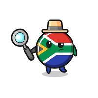 el personaje detective de la bandera de sudáfrica está analizando un caso vector