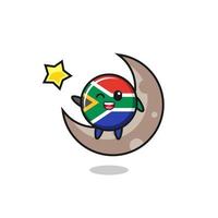 illustration of south africa flag cartoon sitting on the half moon vector