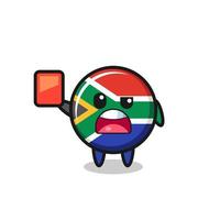linda mascota de la bandera de sudáfrica como árbitro dando una tarjeta roja vector