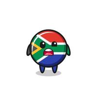 la cara conmocionada de la linda mascota de la bandera de sudáfrica vector