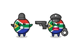 illustration of south africa flag robber with hands up pose caught by police vector