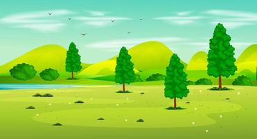 Landscape Background Illustration Of A Park Scene With Green Field vector