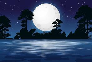 Landscape Background Illustration Of A Full Moon Night At The Lake vector