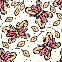 COLORFUL BATIK PATTERN WITH DRAWING BUTTERFLY. BATIK SEAMLESS PATTERN vector