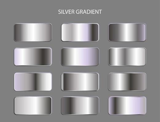 silver metallic color gradient set collection. design element