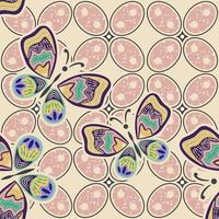 COLORFUL BATIK PATTERN WITH DRAWING BUTTERFLY. BATIK SEAMLESS PATTERN vector