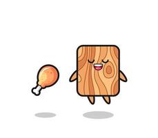 cute plank wood floating and tempted because of fried chicken vector