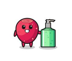 cute prickly pear cartoon with hand sanitizer vector