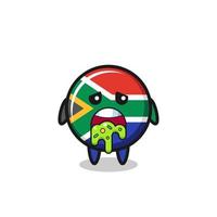 el lindo personaje de la bandera de sudáfrica con vómito vector
