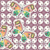 COLORFUL BATIK PATTERN WITH DRAWING BUTTERFLY. BATIK SEAMLESS PATTERN vector