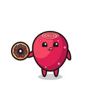 illustration of an prickly pear character eating a doughnut vector