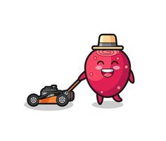 illustration of the prickly pear character using lawn mower vector