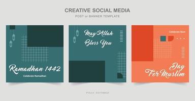 diseño de publicaciones en redes sociales de ramadán. una buena plantilla para publicidad en las redes sociales. perfecto para publicaciones en redes sociales, antecedentes y anuncios web en Internet. vector