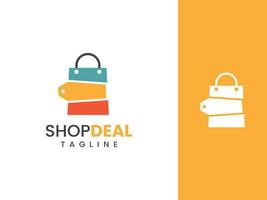 shop deal logo design template, shopping bag and discount concept vector