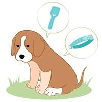Vector illustration dog feels good after ampoule with vaccine. Tick season