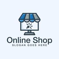 online shop logo design with computer icon vector