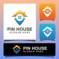 Home location with house and pin map marker logo design, vector template