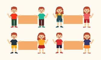 boy and girl holding banner vector