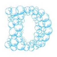 Alphabet of soap bubbles. Water suds letter d. Realistic vector font isolated on white background