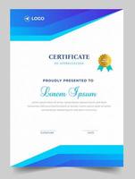 Certificate template in vector for achievement graduation completion. Certificate of appreciation template,  Clean modern certificate with gold badge.  luxury badge and modern line pattern Certificate