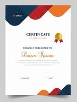 Certificate template in vector for achievement graduation completion. Certificate of appreciation template,  Clean modern certificate with gold badge.  luxury badge and modern line pattern Certificate