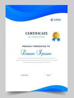 Certificate template in vector for achievement graduation completion. Certificate of appreciation template,  Clean modern certificate with gold badge.  luxury badge and modern line pattern Certificate