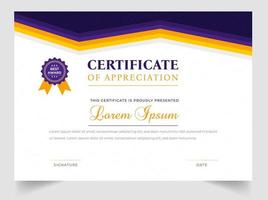 Certificate template in vector for achievement graduation completion. Certificate of appreciation template,  Clean modern certificate with gold badge.  luxury badge and modern line pattern Certificate