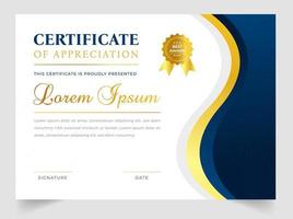 Certificate template in vector for achievement graduation completion. Certificate of appreciation template,  Clean modern certificate with gold badge.  luxury badge and modern line pattern Certificate