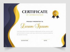 Certificate template in vector for achievement graduation completion. Certificate of appreciation template,  Clean modern certificate with gold badge.  luxury badge and modern line pattern Certificate