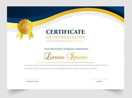 Certificate template in vector for achievement graduation completion. Certificate of appreciation template,  Clean modern certificate with gold badge.  luxury badge and modern line pattern Certificate