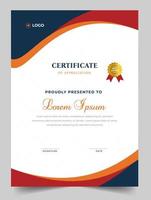 Certificate template in vector for achievement graduation completion. Certificate of appreciation template,  Clean modern certificate with gold badge.  luxury badge and modern line pattern Certificate