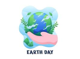 Earth day illustration vector. Human hands holding a floating globe in space. Save our planet. International Mother Earth Day. Environmental problems and environmental protection. vector