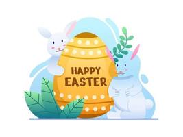 Happy Easter illustration with cute Easter Rabbit and egg. Cute Easter Greeting Card Postcard Design. Can be used for web, book, invitation, greeting card, postcard, animation, etc vector