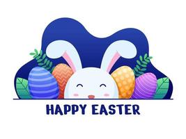 feliz diseño de pascua con lindo conejito y colorido huevo de pascua. se puede utilizar para tarjetas de felicitación, postales, web, impresión, animación, redes sociales, etc. vector