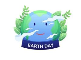 Happy earth day illustration with cute earth design with floral element. Can be used for banner, poster, animation, book, web, etc vector