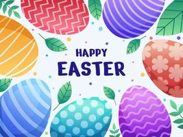 Happy Easter Design with Colorful Easter Egg Frame at Floral element. Easter greeting card and postcard design. Cute Easter egg frame. Can be used for banner, poster, web, animation, print, etc. vector